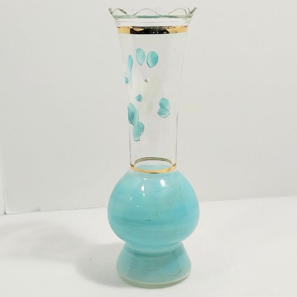 Vintage Bartlett Collins Blue Frosted Handpainted Clear Glass Vase #1336 - Picture 3 of 9